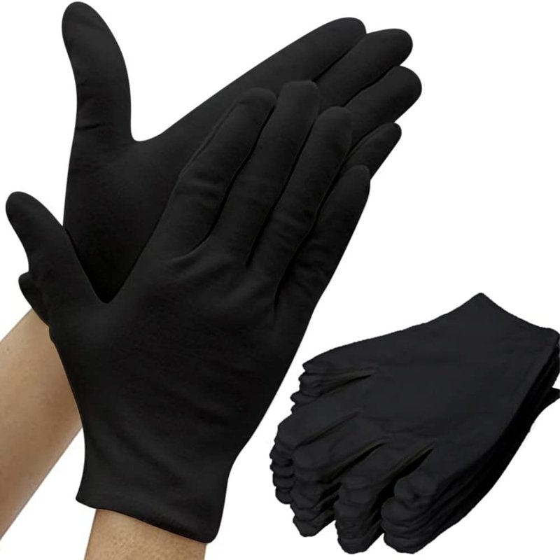 Amariver Black Cotton Gloves, 6 Pairs 8.6'' Large Size Thicker Lining Gloves for Coin Jewelry Silver Inspection Formal Marching Band Parade, 12 Pieces Total
