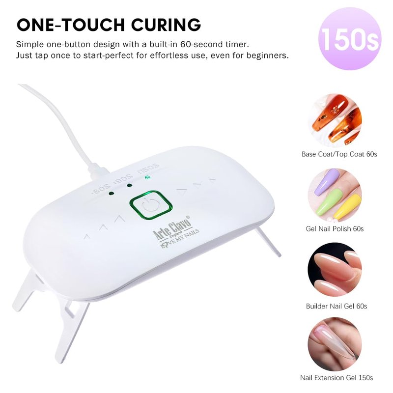 Arte Clavo UV Nail Lamp, 8W Mini USB Portable LED Light for Gel Polish, Cure Dry with 60s 120s 150s Timer Setting, Flash Curing Lamp for Art Salon, Home DIY