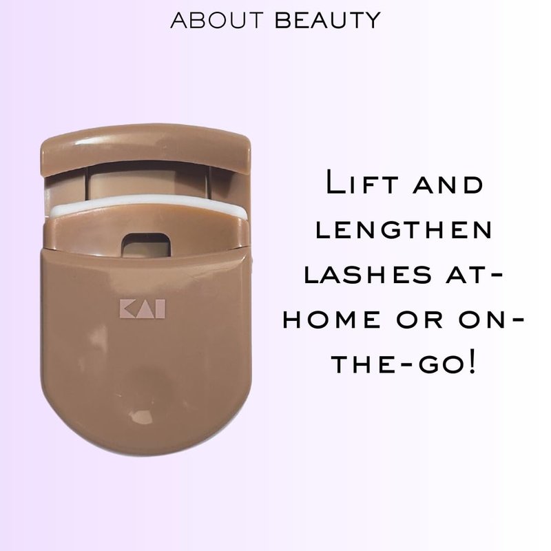 About Beauty On-The-Go Compact Eyelash Curler, Includes 1 Replacement Pad, Portable Lash Curler Perfect for Travel Makeup, Ergonomic Design is Gentle on Lashes
