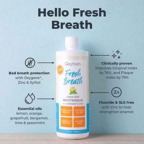 Oxyfresh Lemon Mint Fresh Breath Mouthwash ? Bad Breath Treatment ? SLS & Fluoride Free ? Alcohol Free, Gentle Nonburning with Xylitol & Essential Oils ? Pro Size Gallon 128 oz