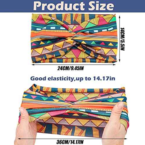 Wide African Headbands for Women Boho Twist Head Bands Elastic Turban Headwraps for Lady Yoga Sports Workout Stretchy Hairband,Pack of 8