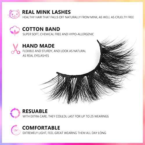 18mm Mink Eyelashes, 3D Real Mink Lashes, 3 Pairs Doll Look Eye Lashes, Fluffy Dramatic False Eyelashes, 6D Wispy Long Criss-cross Luxury Volume Strip Lash, Cruelty-Free (Star)