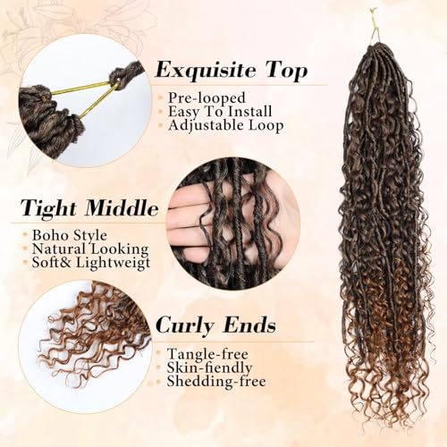 24inch Goddess Locs Crochet Hair 8 Packs with Curly Ends Pre-Looped Long Bohemian River Synthetic Soft Locs for Women(30inch T30)