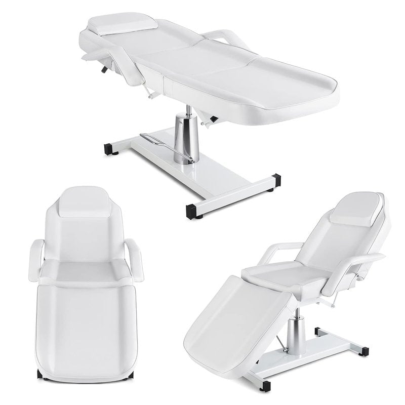 Hydraulic Facial Table - Adjustable Tattoo Chair & Massage Bed for Estheticians | White Salon Equipment