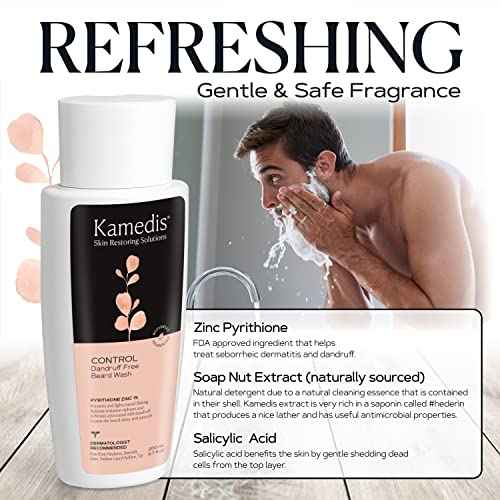 KAMEDIS Beard Wash - 6.7 Oz, Dandruff & Flake Free Ultimate Men's Shampoo, Contains Pyrithione Zinc & Salicylic Acid, Alleviates Itching & Irritation