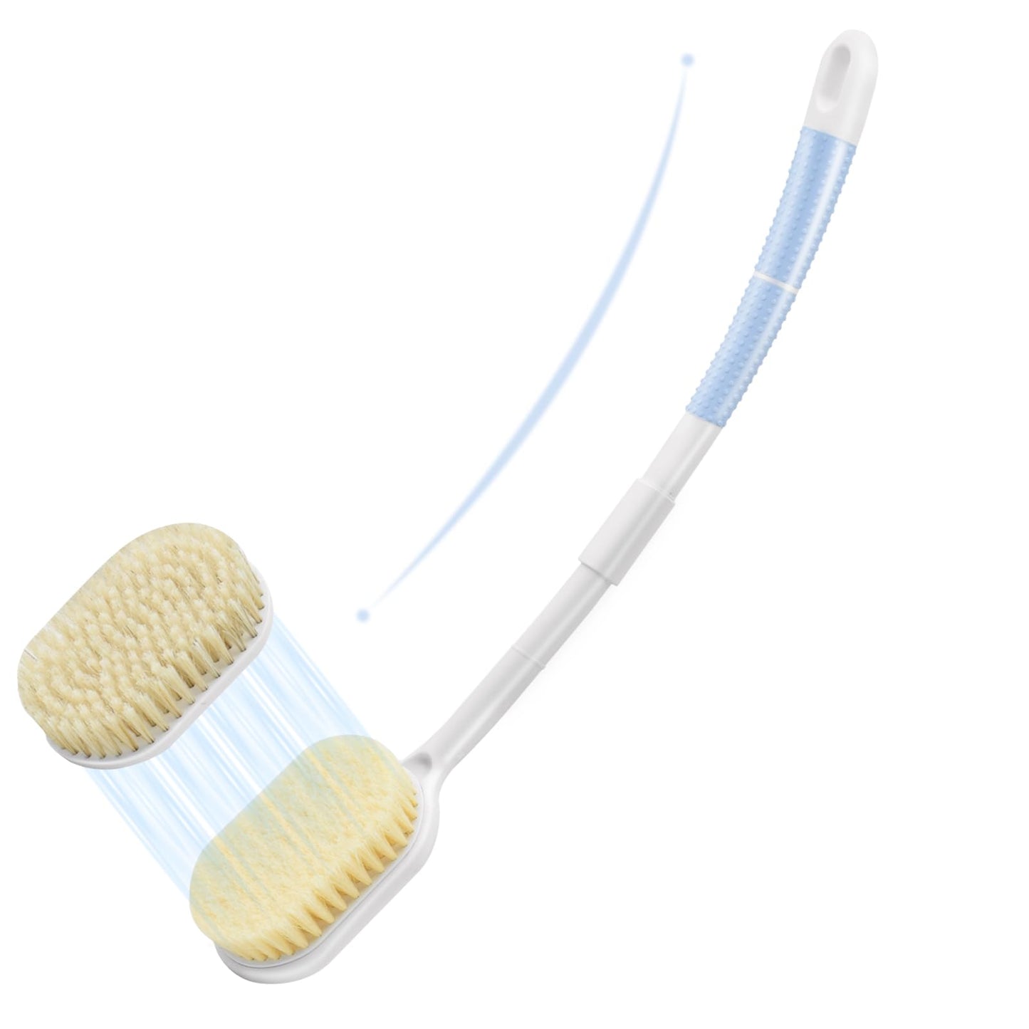 Portable Shower Brush,Long Curved Foldable Handle with Soft and Stiff Bristles,Back Scrubber Bath Brush Removable Body Exfoliator for Wet or Dry Brushing