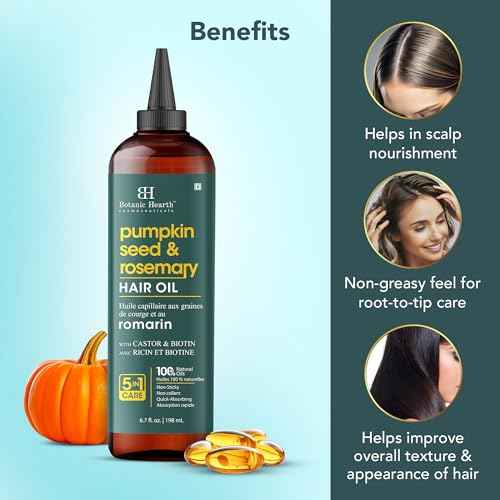Botanic Hearth 100% Pure Rosemary Oil For Hair Growth | Infused with Pumpkin Oil | Hair Oil Repairs Dry Damaged Hair, Strengthening, Healthier - Hair Tonic, 6.7 fl oz