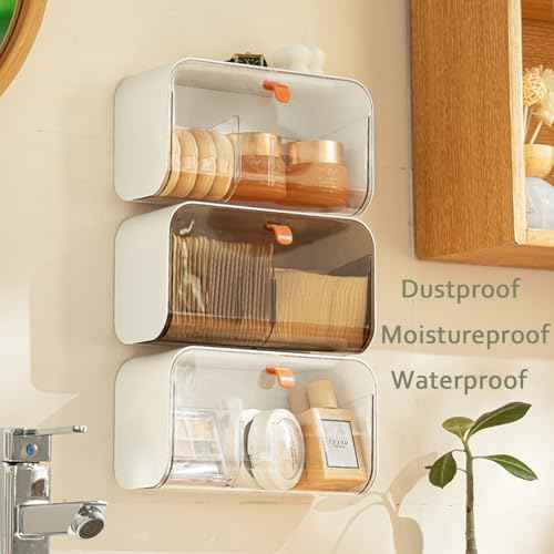 SUNFICON Wall Mounted Cotton Pads Holder Organizer Cotton Swab Balls Holder Q-tip Dispenser Qtip Storage Canister Cosmetic Pads Container Flossers Box Case