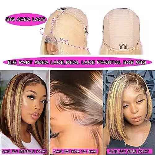 HD Transparent Straight 4/27 Highlight Bob Lace Front Wigs Human Hair Wear and Go Glueless Ombre Honey Blonde Highlight Bob Wig Human Hair Pre Plucked With Baby Hair Short Bob Wigs For Black Women
