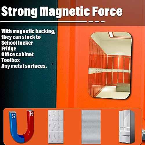 Magnetic Locker Mirror | Frameless Glass with Strong Magnetic Backing, Rounded Corners & Smooth Polished Edges | HD True Reflection for Dorm, Gym, Office, Fridge, Toolbox (7 * 9 Inch)