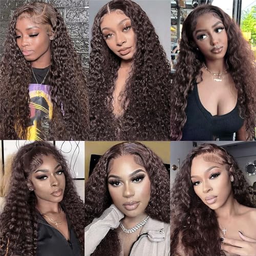 Color 4 Kinky Curly Human Hair Dark Brown Bundles Brown Curly Wave Human Hair Bundles Brazilian Hair Wet and Wavy Bundle Silky Soft(20 22 24) inch