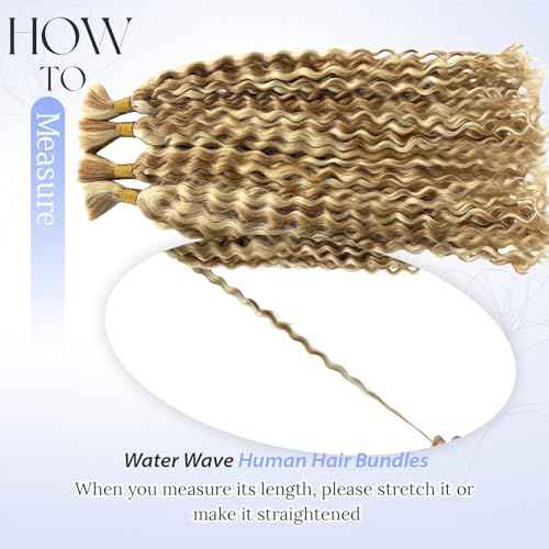 P27/613 Blonde Human Braiding Hair Deep Water Wave Bulk 26 Inch Long Curly Bundles Human Hair Color 27 and 613 Blonde Boho Human Hair for Braiding Highlights Blonde Boho Braids Bundles No Weft