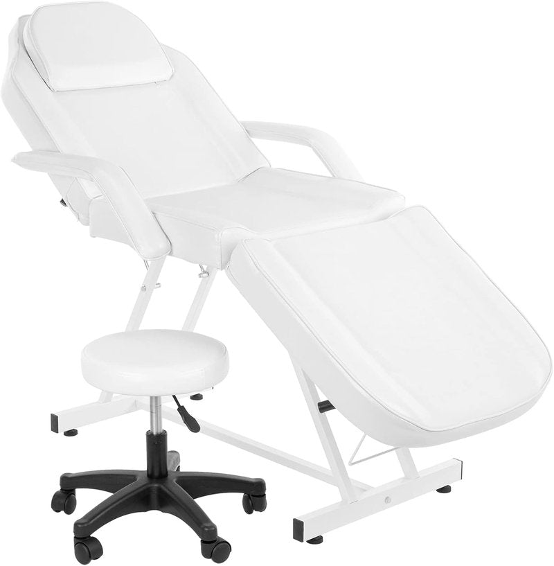 Massage Chair for Tattoo & Esthetician | Hydraulic 3-Section Facial Bed, Adjustable Spa Equipment - White