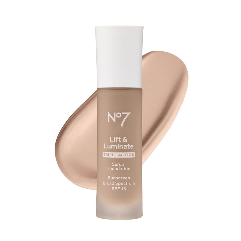 No7 Lift & Luminate Serum Foundation - Radiant Liquid Makeup with SPF 15 for Mature Skin - Porcelain (30ml)