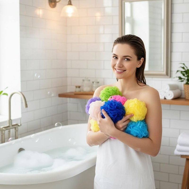 18 Pieces Bath Sponge Shower Loofahs Bulk Bath Luffas Exfoliating Body Scrubber Pack Colorful Mesh Balls Travel Cleaning Wash Puff Bathing Accessories for Kids Women Men Body Wash, (Mixed Colors)