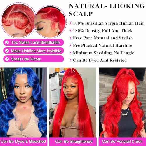 Red Lace Front Wigs Human Hair Body Wave 13x4 HD Transparent Hot Red Lace Front Wig Human Hair Wear and Go Glueless Burgundy Red Wigs Human Hair Pre Plucked with Baby Hair Colored Wigs For Black Women