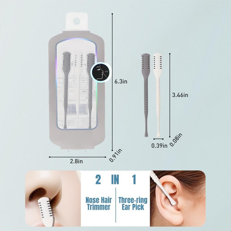 Nasal Hair Cutter - 2-in-1 Double-Sided Nose Trimmer Tool for Men & Women | 360° Nostril Hair Remover with Soft Cleaning Brush (3 Pcs)