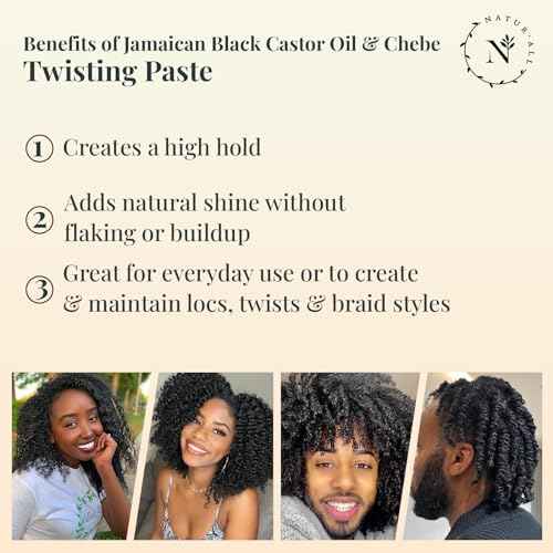 NaturAll Jamaican Black Castor Oil & Chebe Braiding Gel ? Protective Hair Braiding Gel for Locs, Edge Control, Taming Frizz & Twisting? Strong Hold Braid Balm for Dreadlocks, Retwists No Flaking 8 Oz.