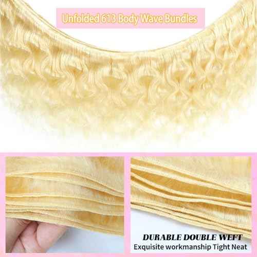 613 Bundles Human Hair Body Wave Blonde Bundles Human Hair 16 18 20 Inch 100% Unprocessed 12A Brazilian Virgin Raw Weave Bundles Human hair Blonde Bundle Body Wave Extensions for Women