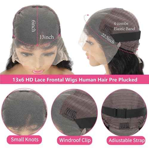 22 Inch Body Wave 13x6 Lace Front Wigs Human Hair HD Lace Frontal Wigs Human Hair for Women Glueless Wigs Human Hair 200% Density Pre Plucked with Baby Hair