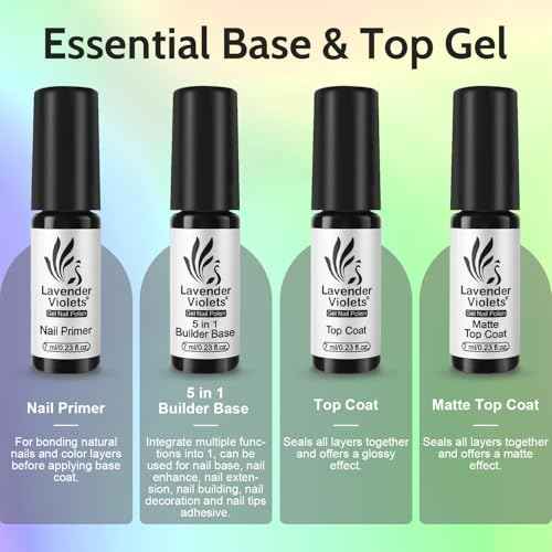 Lavender Violets 49 PCS Gel Nail Polish Set, 45 Colors Cat Eye Reflective Glitter Gel Polish with Nail Primer, Base Coat, Glossy & Matte Top Coat Jelly Nude Red Brown Gifts for Women