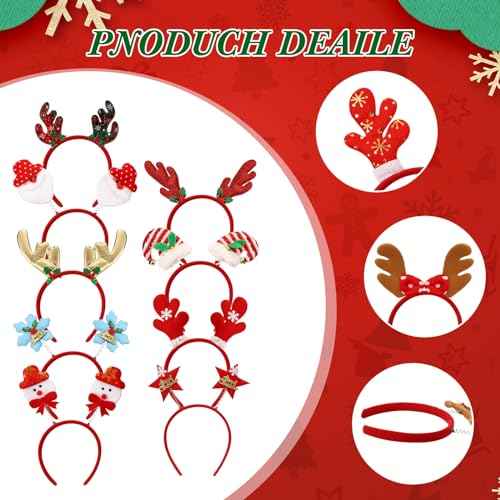 Giegxin 80 Pcs Christmas Headbands Holiday Headbands with Different Designs Christmas Accessories Xmas Head Hat Toppers Santa Reindeer Hair Hoop for Xmas Party Favors Decoration Adult Women