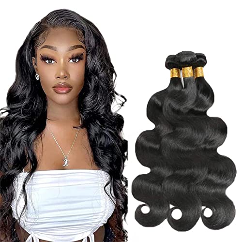 Body Wave Bundles Human Hair Unprocessed Brazilian Virgin 3 Bundles 28 30 32 Inch Natural Black ZevPiul Body Wave Bundle Human Hair Extensions 50 Gram Per Bundle