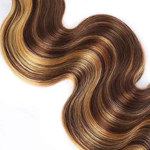 P427 Blonde Bundles Human Hair Body Wave Bundles 24 26 28 Inch Human Hair Weave 3 Bundle Unprocessed Brazilian Virgin Hair Highlight Brown Body Wave Human Hair Extensions 50 Grams/Bundle