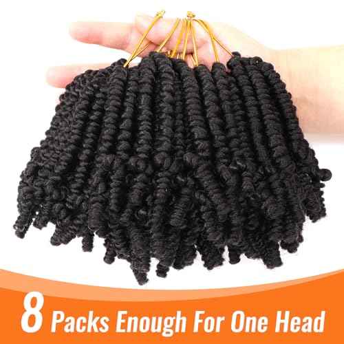 8 Packs Short Spring Twist Crochet Hair 4Inch Pretwisted Passion Twist Crochet Hair Curly Pre Looped Crochet Braids Hair Bomb Twist Kids Crochet Hair for Black Women (4 Inch, 1B#)