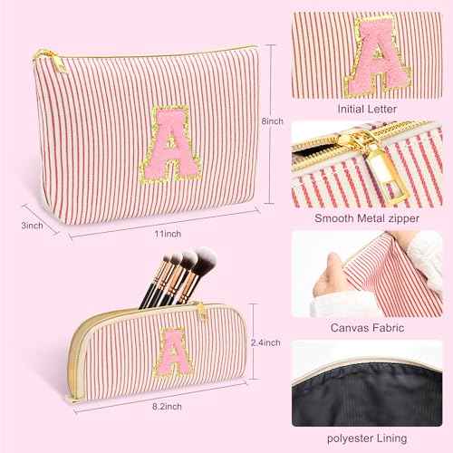 2 PCS Initial Makeup Bag, Personalized Travel Cosmetic Bag/11 12 13 14 15 16 Years Old Girl Gifts, Preppy Stuff Birthday Gifts for Women Friends, Skincare Bag, Teen Girl Gift Trendy Stuff, Red M