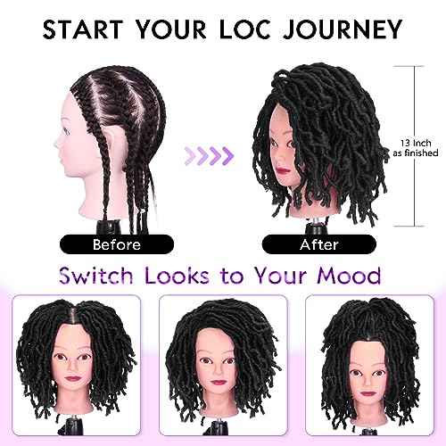 Faux Locs Crochet Hair 8 Inches Short Curly Dreadlocks Extensions for Black Women Pre Looped Soft Nu Locs Ombre Brown Wavy Crochet Dreads Braiding in Hair Extensions(6 Packs 120 Strands)