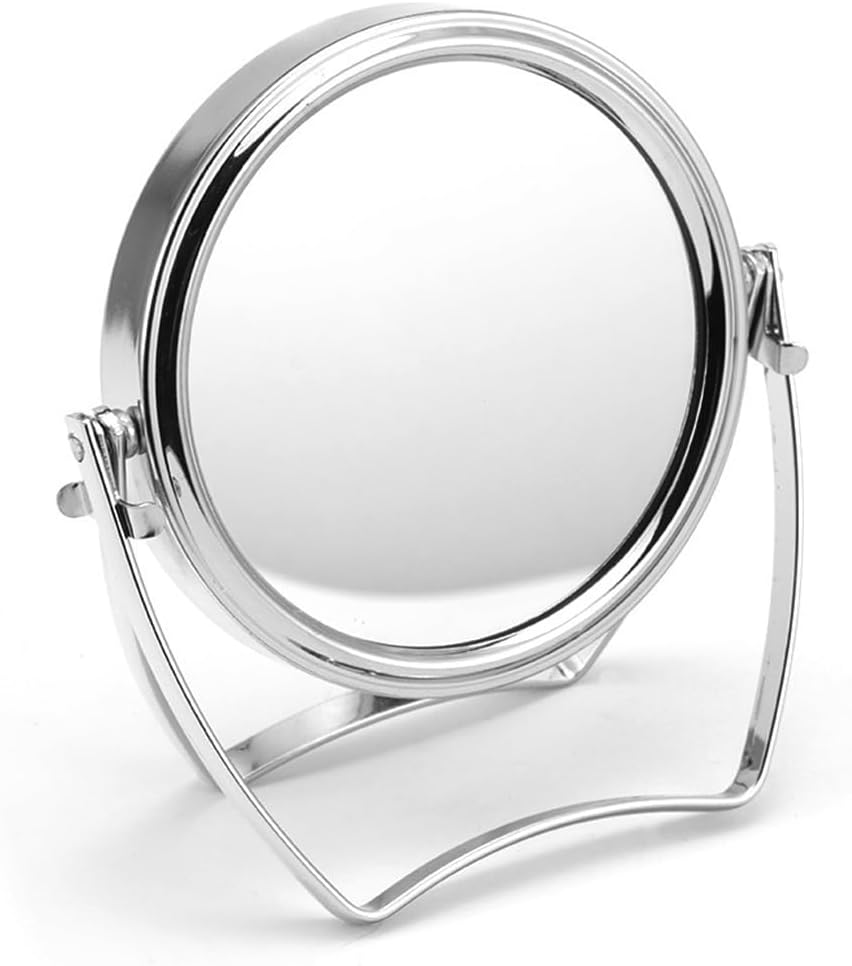 WMugthome Portable Round Makeup Mirror - Two-Sided 1X/3X Magnification | Silver, 4-Inch Size