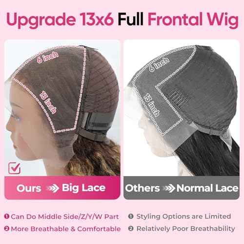 28 Inch Highlight Ombre Lace Front Wigs Human Hair 13x6 HD P4/27 Honey Blonde Deep Wave Lace Frontal Wigs 200 Density Pre Plucked Glueless Human Hair Wigs for Women
