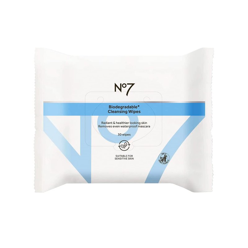No7 Biodegradable Cleansing Wipes - Waterproof Makeup Remover with Vitamin B5 & Witch Hazel | Dual Pack of 60 Wipes for Radiant Skin