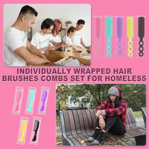 Hair Brush and Combs Bulk Individually Wrapped for Homeless,Disposable Hair Combs Bulk Hair Brushes Detangling Hairbrush for Women Shelter Nursing Hotel Church Charity Supplies300