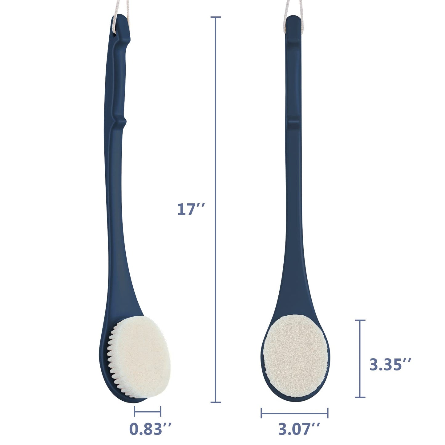 Body Back Scrubber – 17'' Long Handle Shower Brush, Durable Exfoliator for Dry & Wet Use, Deep Cleansing & Gentle Exfoliation for Smooth Skin – for Men, Women & Elderly (Navy Blue)