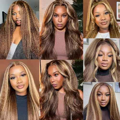P427 Blonde Bundles Human Hair Brown Yaki Straight 3 Bundles 18 20 22 Inch Unprocessed Brazilian Virgin Remy Highlight Blonde Kinky Straight Bundle Human Hair Extensions