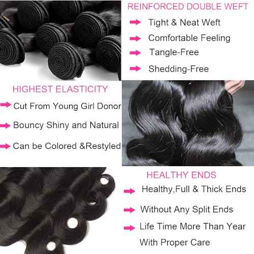 16A Human Hair Bundles 16 18 20 22 Inch Body Wave 400g Unprocessed Brazilian Virgin Hair 4 Bundles Deals Human Hair Extensions Quick Weave Human Hair Natural Black Color