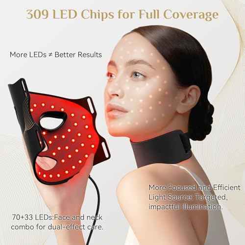 LED Light Therapy Mask Skin Care Mask & Neck, LED Red 630¡¾5nm & NIR 830nm Wavelength for Home Use£¨Advanced Black£©