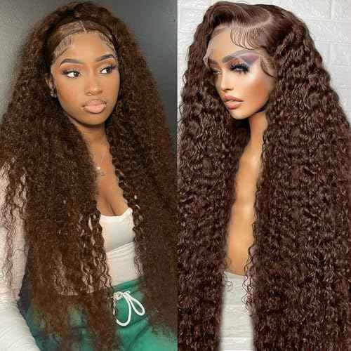 200 Density Chocolate Brown Lace Front Wig Human Hair 20 Inch 13x6 HD Deep Wave Lace Front Wigs Human Hair Colored Deep Curly Lace Frontal Wigs Glueless Wig for Woman Pre Plucked with Natural Hairline