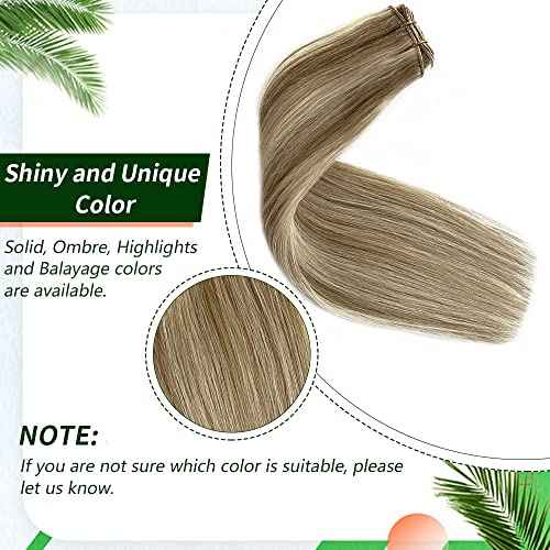 Sew in Weft Hair Extensions Bayalage Colored Beige Blonde With Platinum Blonde Highlights - Human Hair Bundles Double Weft Silky Straight Remy Hair Full Head 20inch 100g