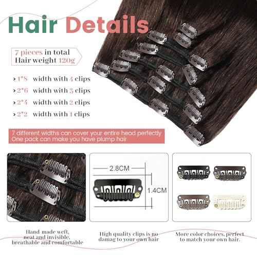 JESSBO Clip in Hair Extensions Real Human Hair 22 Inch 120g 7pcs Dark Brown Seamless Human Hair Clip in Extensions Invisible Double Weft Natural Straight Hair Extensions for Woman (22 Inch #2)