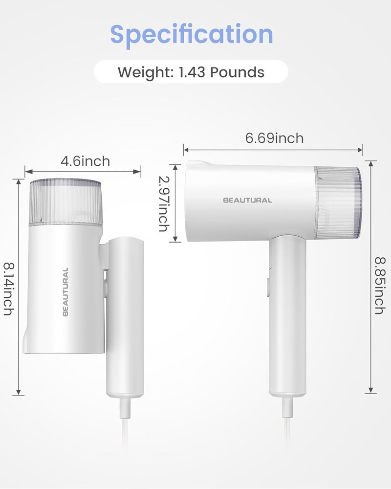 Beautural Portable Clothes Steamer - Fast 30s Heat-Up, Handheld & Foldable Design, White