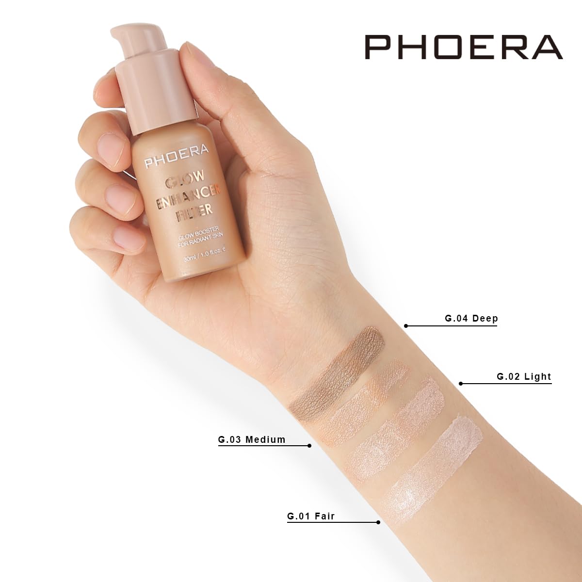PHOERA Skin Glow Tint Foundation, Lightweight Water Based Tinted Sheer to Light Filter Effect Silk Perfect Glow Illuminating Foundation Makeu. (04 Deep)
