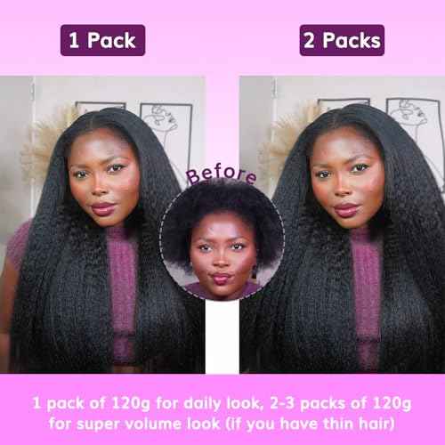 IDN BEAUTY Clip in Hair Extensions Real Human Hair Kinky Straight 120g Natural Black Double-layer Lace Clip In for Black Women Soft Breathable Lace Invisible Seamlessly Blending 7pcs 20 Inch