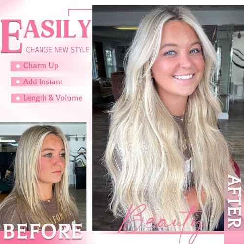 Clip in Hair Extensions Real Human Hair, Seamless Clip ins Real Human Hair for Women, Remy Human Hair Clip in Extensions, Double Weft 8pcs 18 inch Platinum Blonde