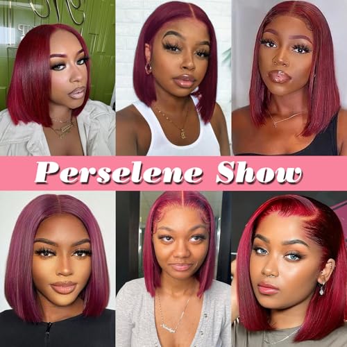 99J Burgundy Bob Wig Human Hair 4x4 HD Lace Front Human Hair Pre Plucked Pre Cut 180% Density Short Bob Glueless Straight Wigs for Black Women 16 Inch