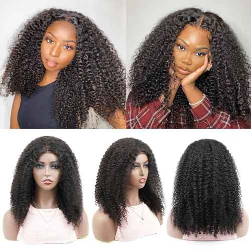 FQ Wear and Go Glueless Wigs Human Hair 30 inch Kinky Curly 4x4 Lace Front Wigs Human Hair for Beginners Pre Plucked Wig for Women Ready to Wear No Glue Curly Glueless Wig