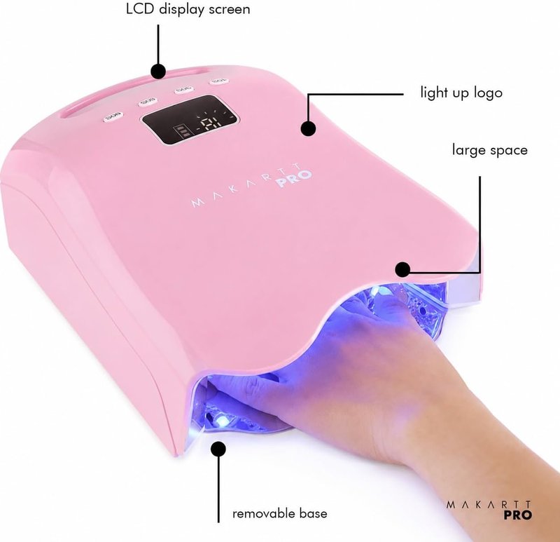 MakarttPro 98W Professional UV LED Nail Lamp - Fast Curing with 42 Powerful LEDs | Rechargeable Cordless Design - Baby Pink
