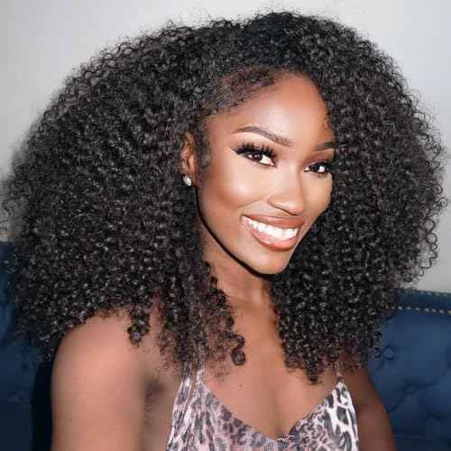 Curly Half Wig Human Hair Wear and Go Glueless Wigs Human Hair 200% Density Kinky Curly 3 In 1 Half Wigs for Women Drawstring Seamless Flip Headband Wig Beginner Friendly 22 Inch